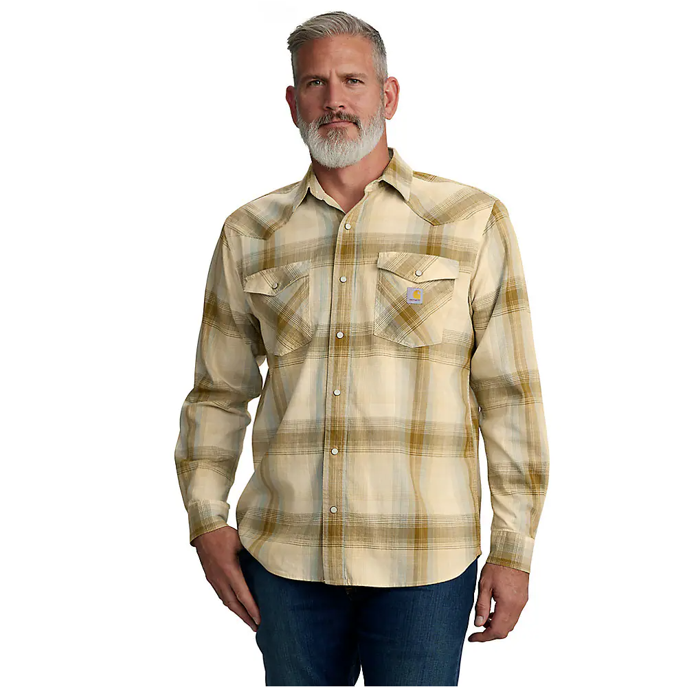 Carhartt Montana Rugged Flex Relaxed Fit Lightweight Long-Sleeve Snap-Front Plaid Shirt