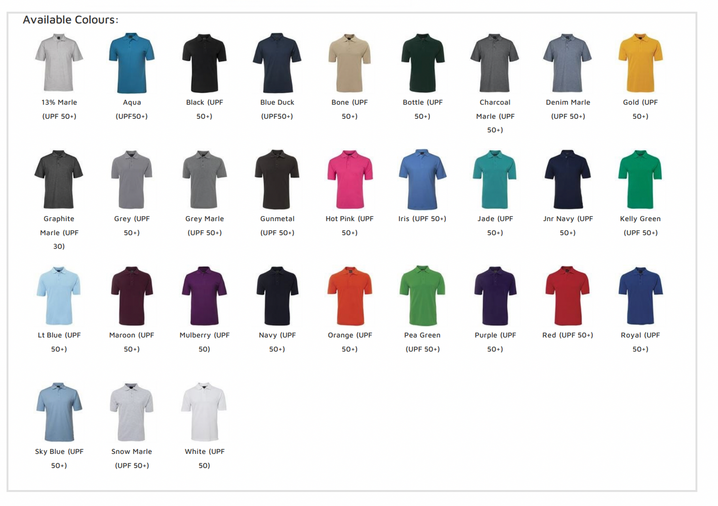 JB 210  Polo  - All Colours - All Sizes