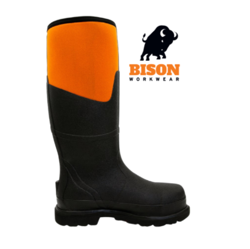 Bison Neoprene Safety Gumboot - Orange/Black