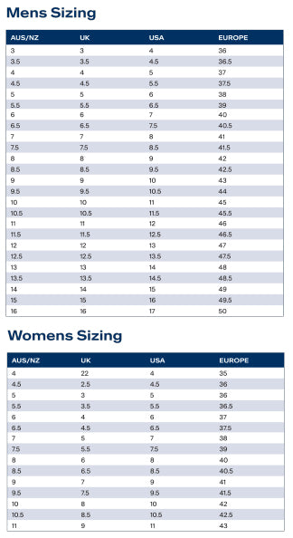 Sizing – Footwear & Apparel New Zealand